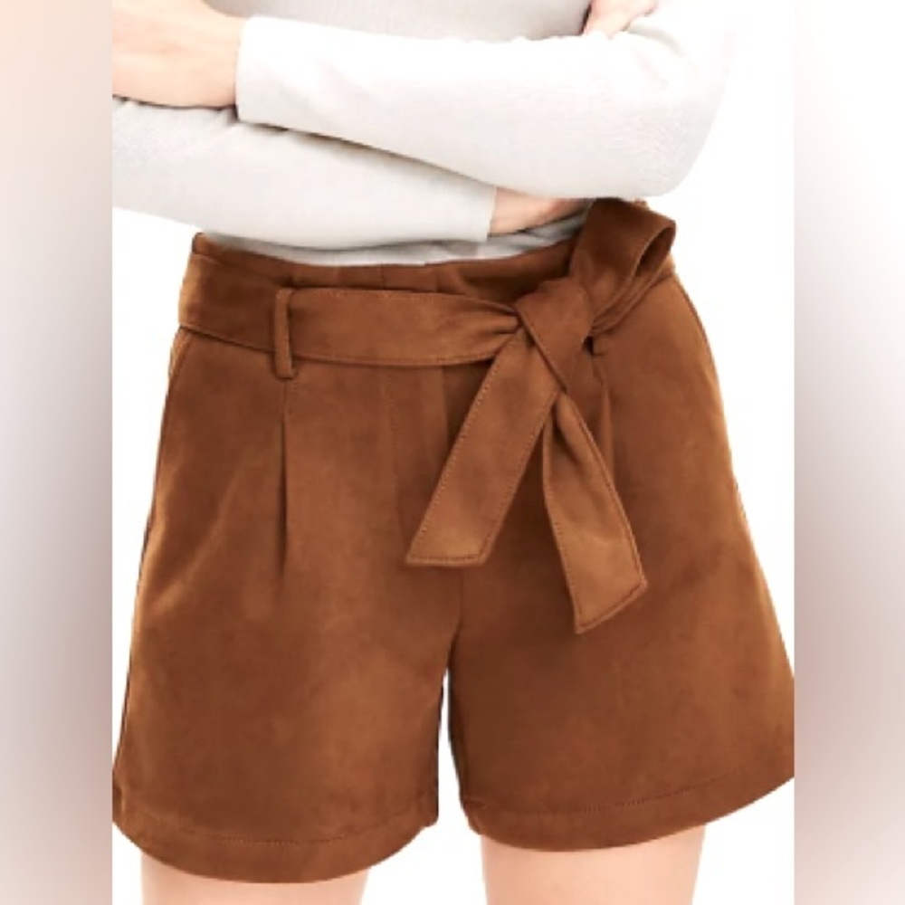 LOFT Suede Tie Belt Vegan Shorts/High Waist/Chestnut Brown/Size 8 Petite